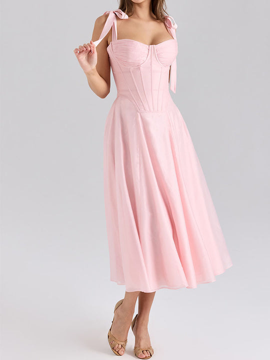 Damen Elegantes Midikleid mit schulterfreien Trägern EB