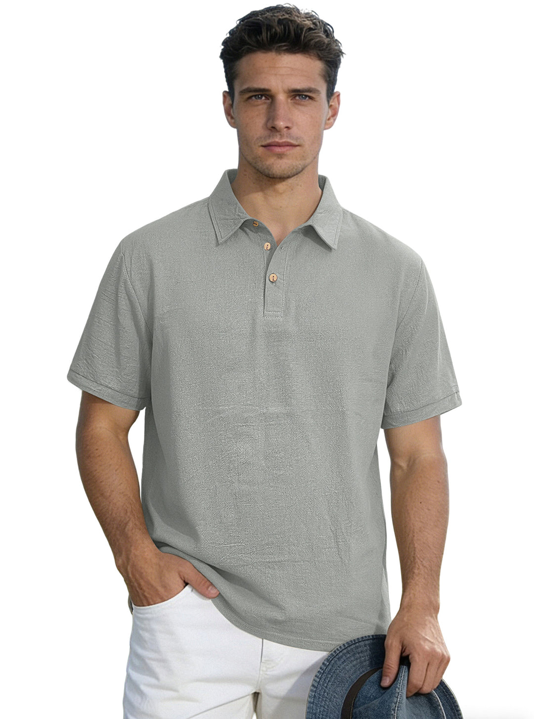 Herren nan legeres Kurzarm-Polo mit Hemdkragen, Kurzknopfleiste und strukturierter Baumwollmischung EB
