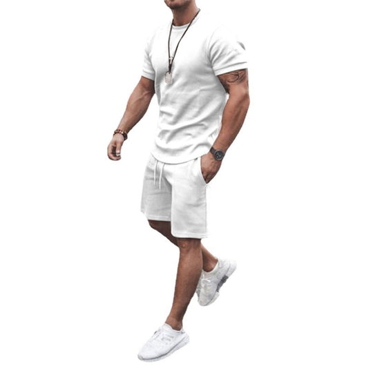 Herren nan figurbetontes Kurzarmshirt mit verstärkter Schulternaht und elastischer Kordelzug-Bermuda aus Stretchjersey EB
