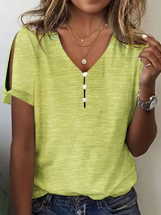 Damen Glitzernde V-Pullover Bluse EB