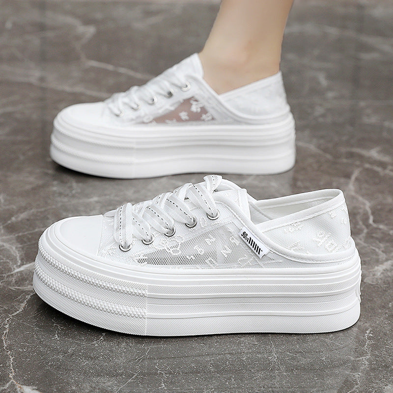 Damen Plateau Sneakers mit atmungsaktiver Mesh-Oberfläche und rutschfester Sohle EB