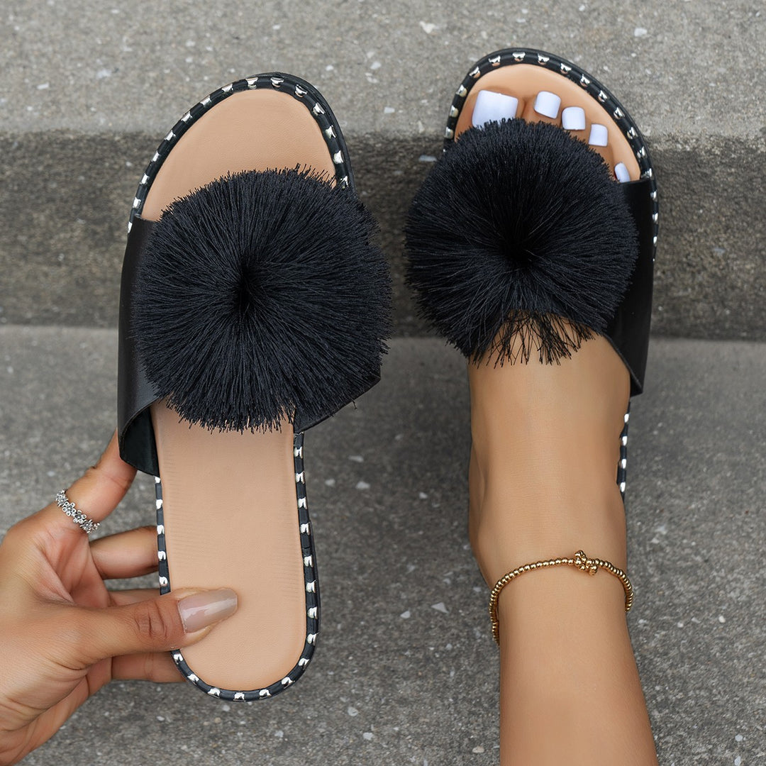 Damen Mules mit dekorativem Pompon und rutschfester Sohle EB