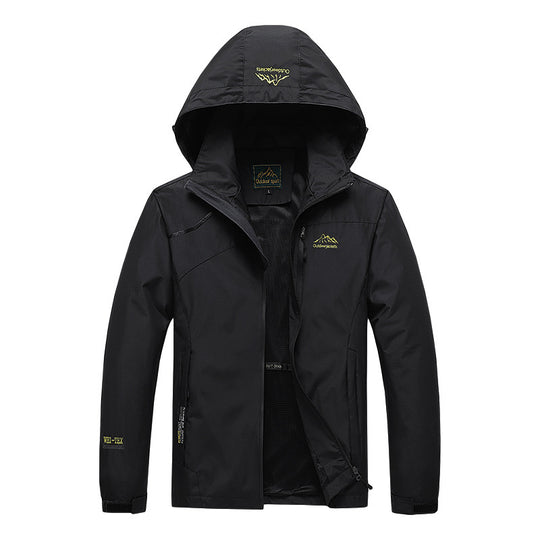 Herren atmungsaktive Softshell-Trekkingjacke mit verstaubarer Kapuze, Netzfutter und multifunktionalen Reißverschlusstaschen EB