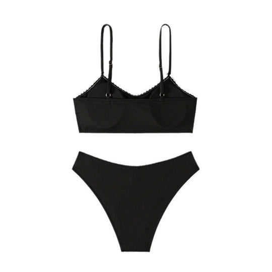 Damen Bikini-Set mit hohem Bund und raffinierter Rüschendekoration EB