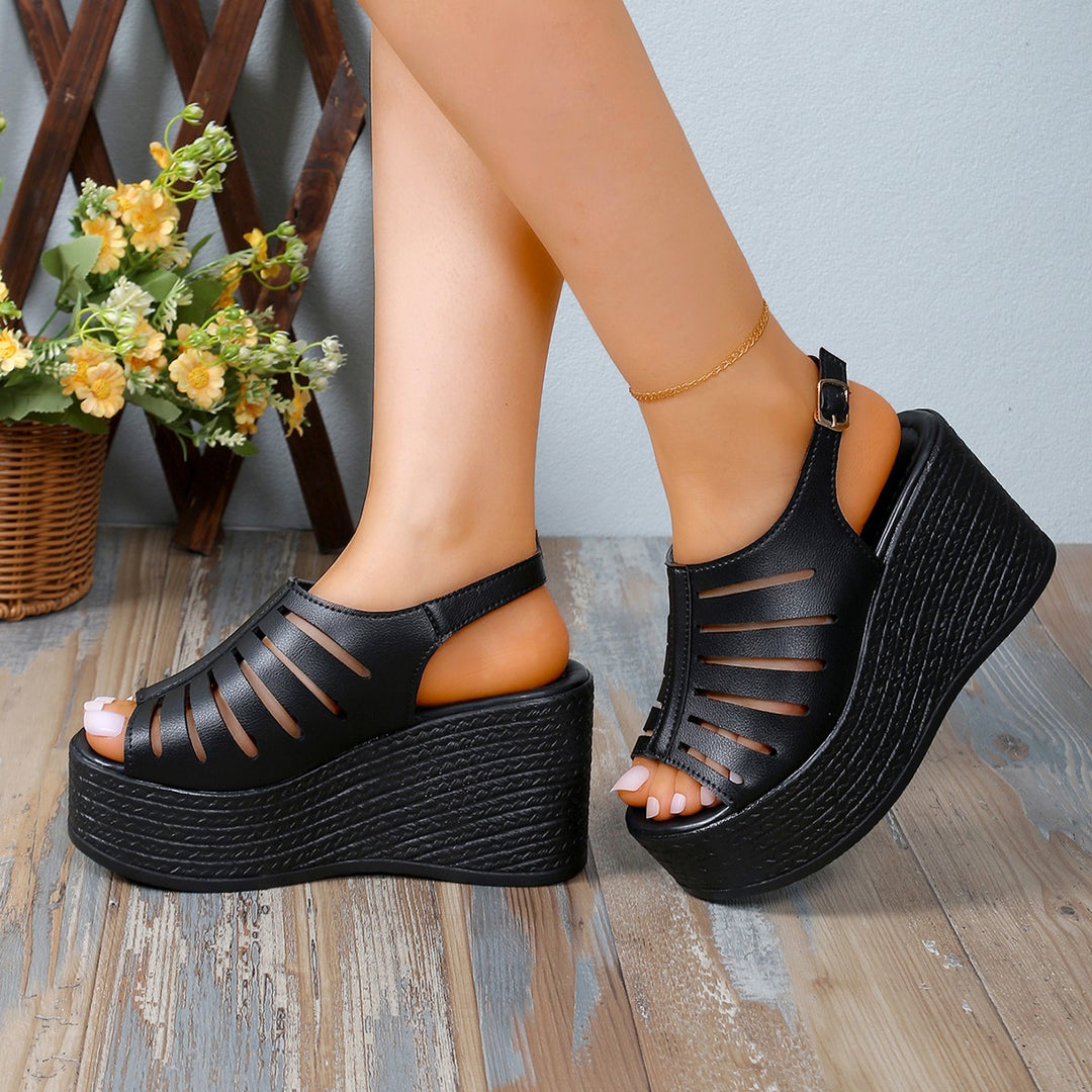Damen Wedge-Pantoletten mit dekorativem Cut-Out-Design und rutschfester Sohle EB