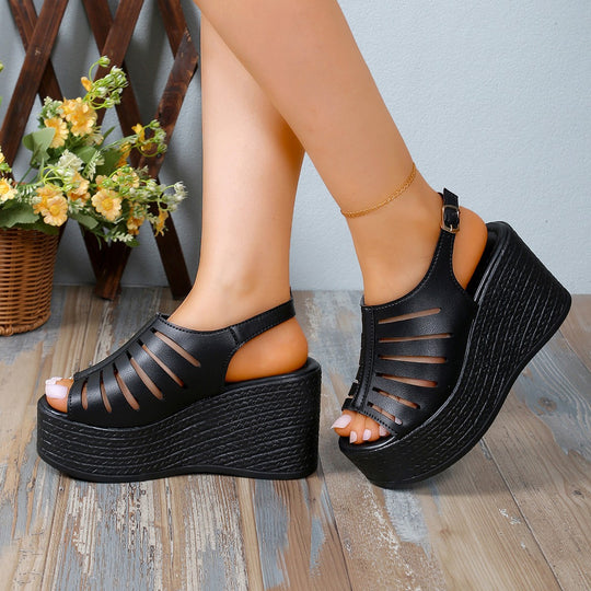 Damen Wedge-Pantoletten mit dekorativem Cut-Out-Design und rutschfester Sohle EB