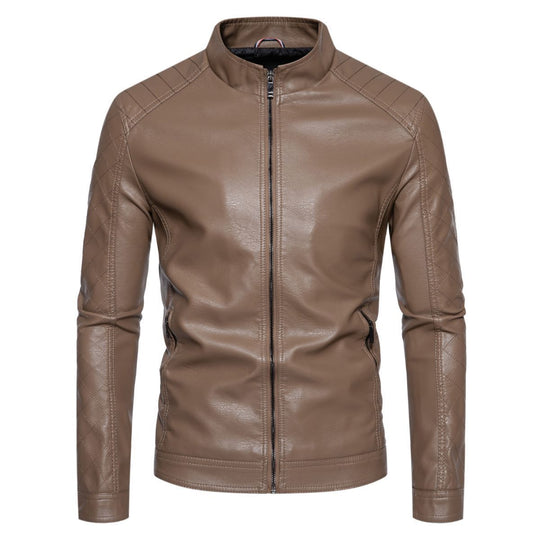 Herren nan taillierte Lederimitat-Bikerjacke mit Stehkragen und gesteppter Ärmeldetail EB