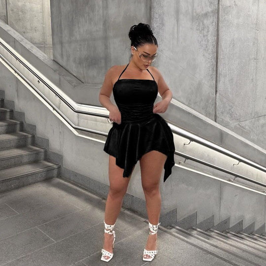 Damen Trendiges Mini-Kleid mit asymmetrischem Saum und Raffungen EB