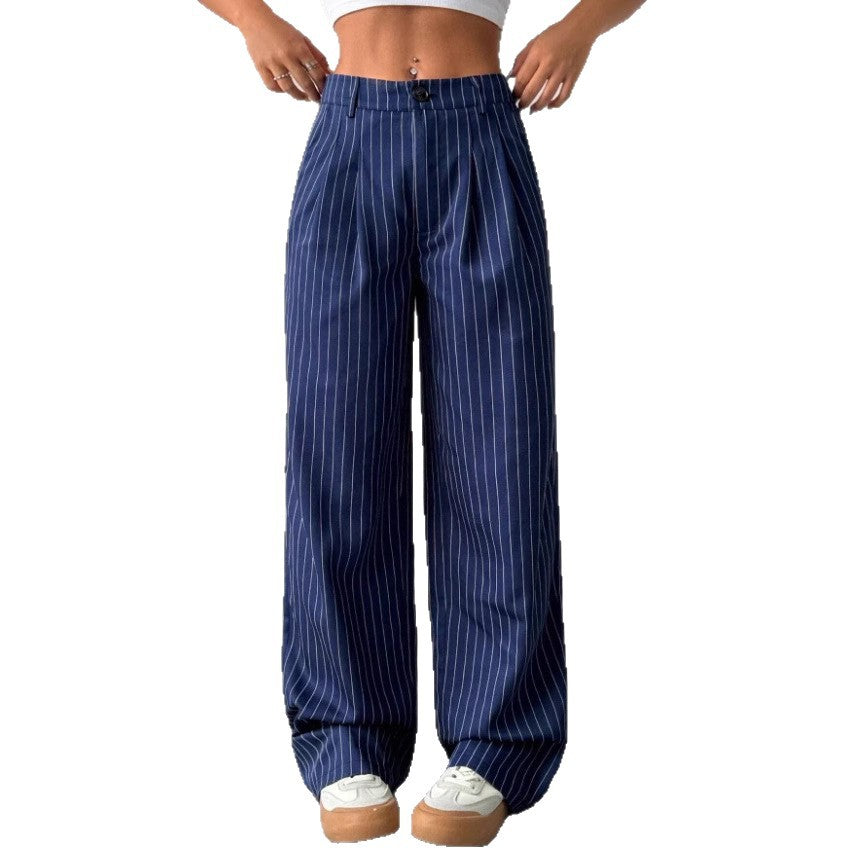 Damen Elegante und weite Stoffhose mit Streifenmuster EB