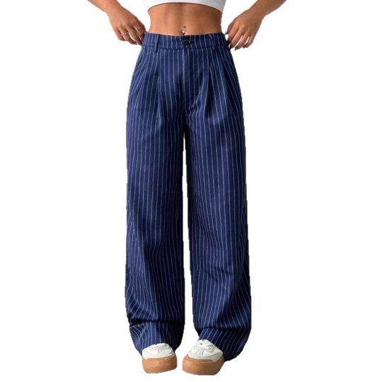 Damen Elegante und weite Stoffhose mit Streifenmuster EB