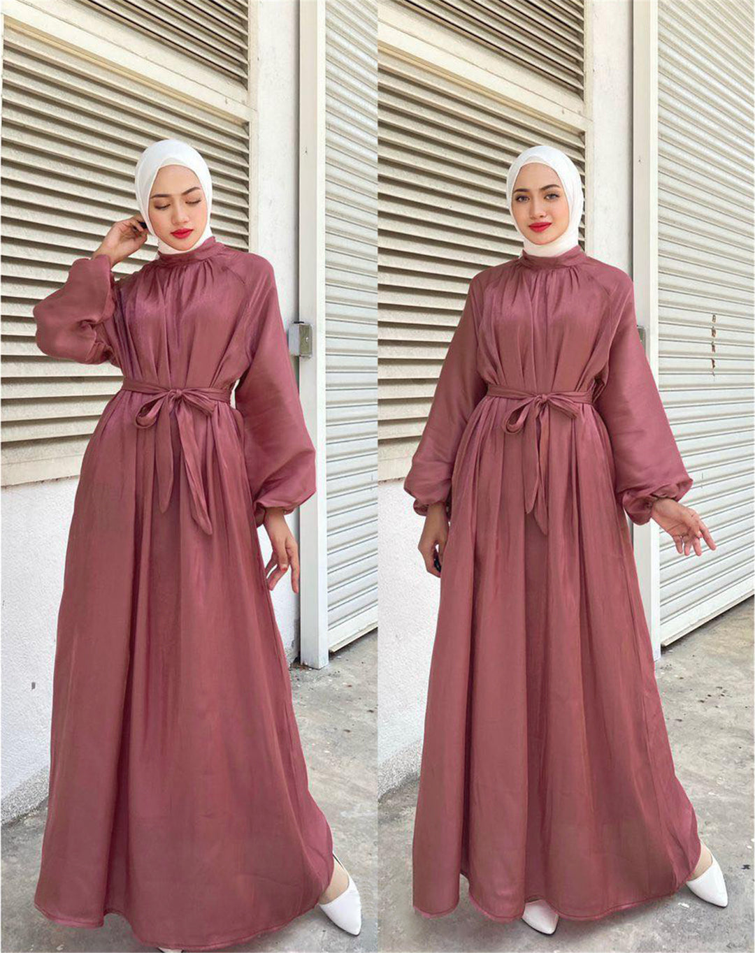 Damen Elegantes Langarmkleid mit Taillengürtel EB