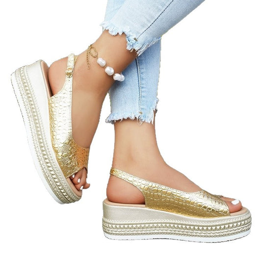 Damen Wedge-Sandaletten mit modischem Krokodesign und komfortablem Fußbett EB