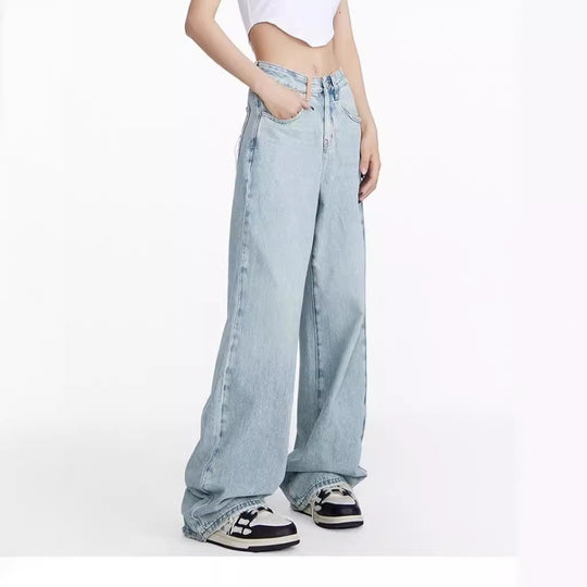 Damen weite Jeans im lässigen Stil mit hohem Bund und komfortablem Schnitt EB