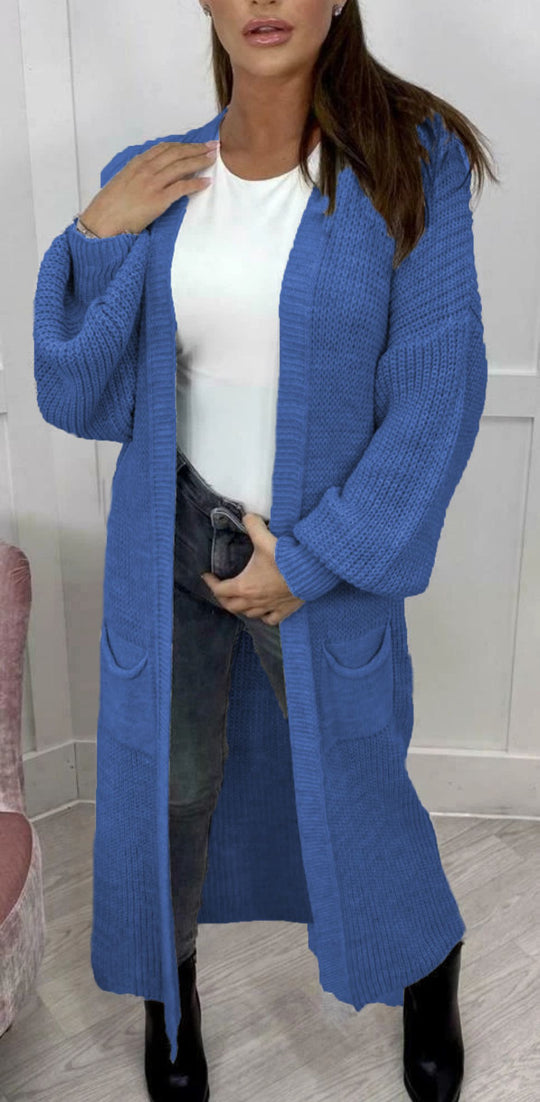 Damen Strickmantel mit voluminösen Ärmeln und elegantem Design EB