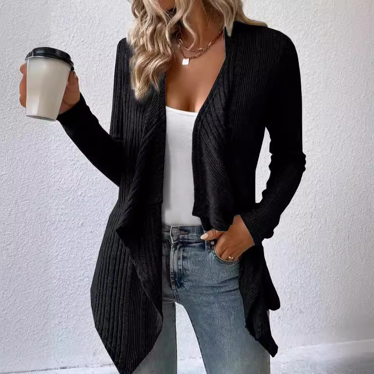 Damen gemütliche Strickjacke mit lässigem Schnitt und asymmetrischem Saum EB