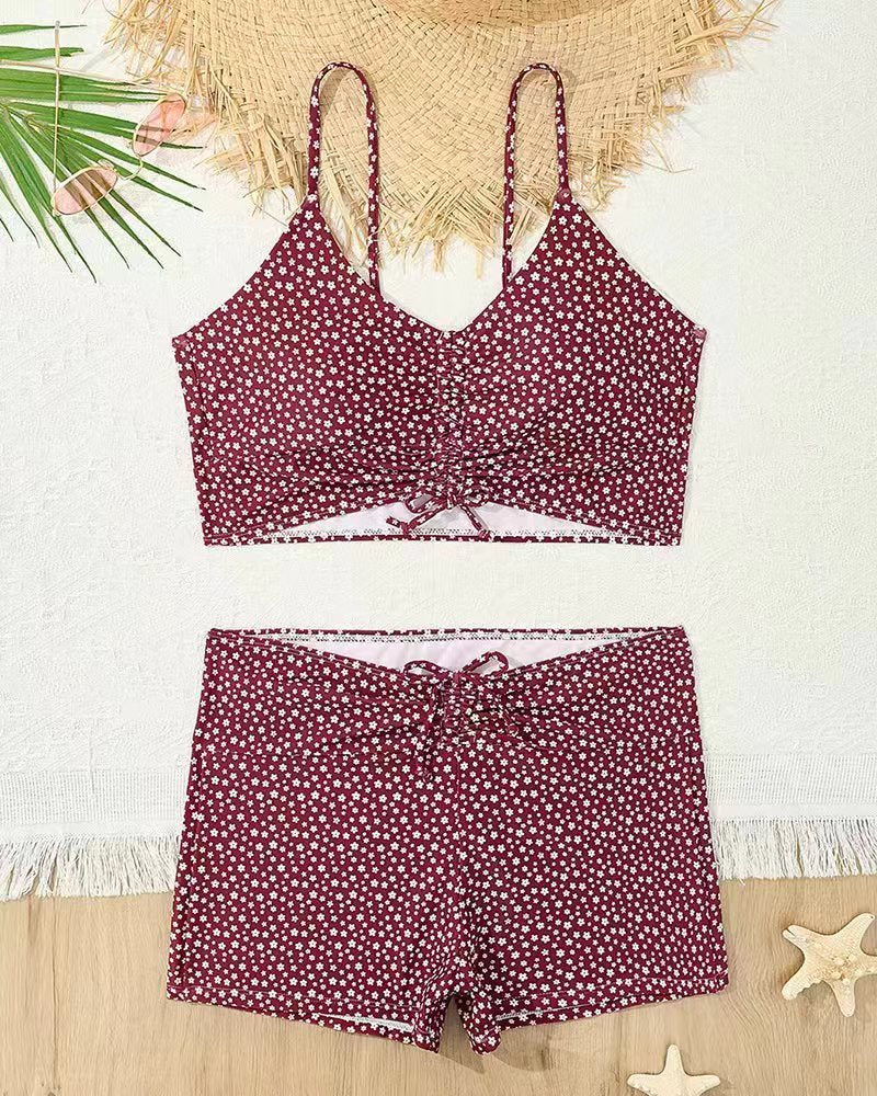 Damen Bikini mit floralem Rüschendesign und verstellbaren Trägern EB