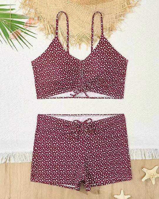 Damen Bikini mit floralem Rüschendesign und verstellbaren Trägern EB