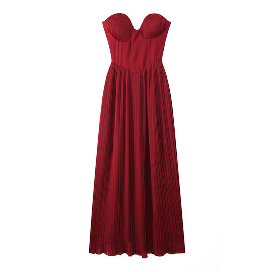 Damen Maxikleid mit herzförmigem Ausschnitt und plissierten Details EB