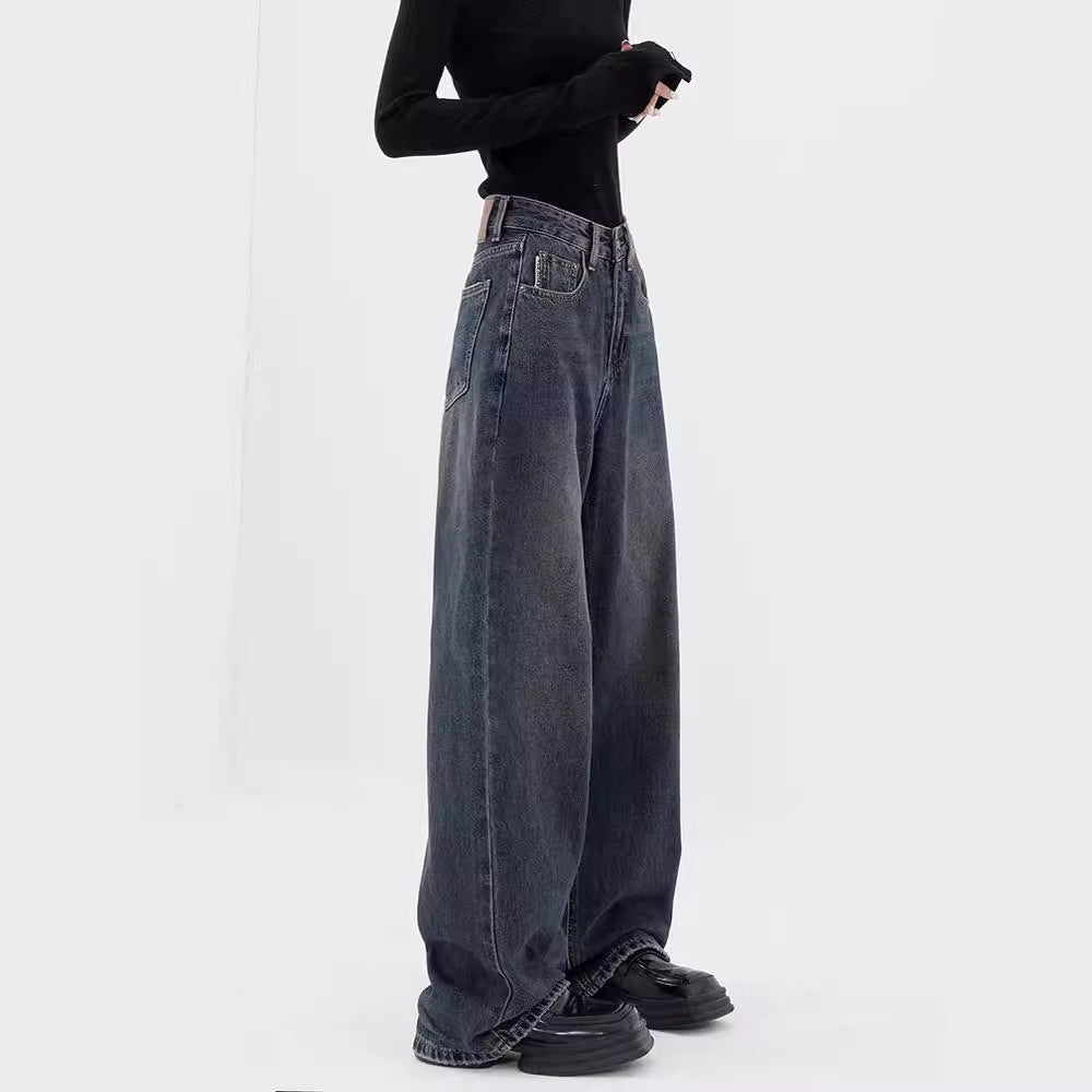 Damen Weite Denim-Hose mit extravagantem Schnitt und hohem Taillenbund EB