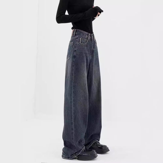 Damen Weite Denim-Hose mit extravagantem Schnitt und hohem Taillenbund EB
