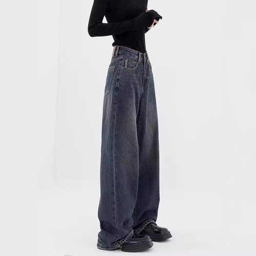 Damen Weite Denim-Hose mit extravagantem Schnitt und hohem Taillenbund EB
