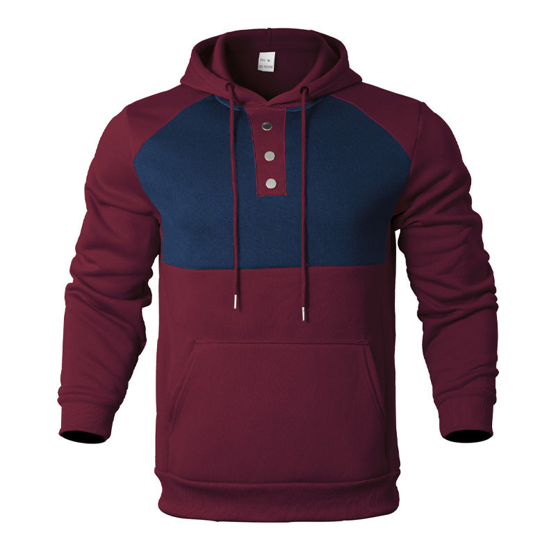 Herren Kapuzensweater mit modernem Henley-Ausschnitt und kontrastierenden Ärmeln EB