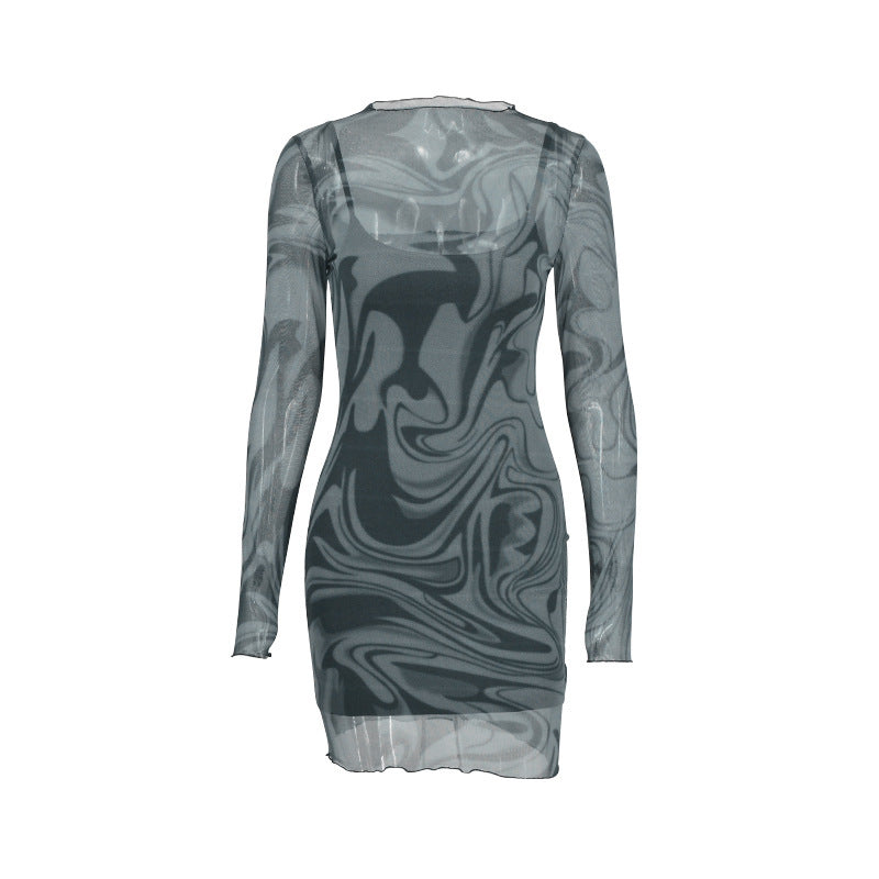 Damen figurbetontes Netzkleid mit marbled Effekt EB
