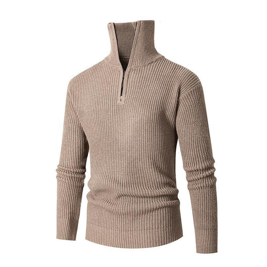 Herren nan strukturierter Halbzip-Pullover mit hohem Kragen, robuster Rippstruktur und elastischen Bündchen EB