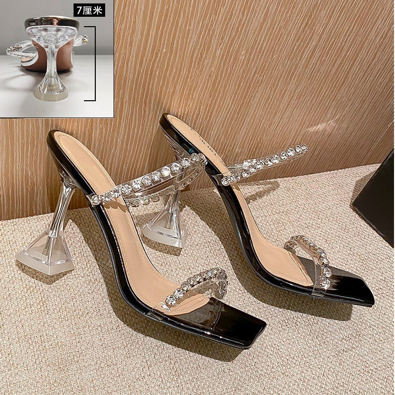 Damen elegante High Heel Sandalen mit glitzernden Strassverzierungen EB