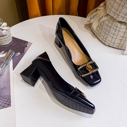Damen elegante Blockabsatzschuhe mit modischem Schnallenakzent EB