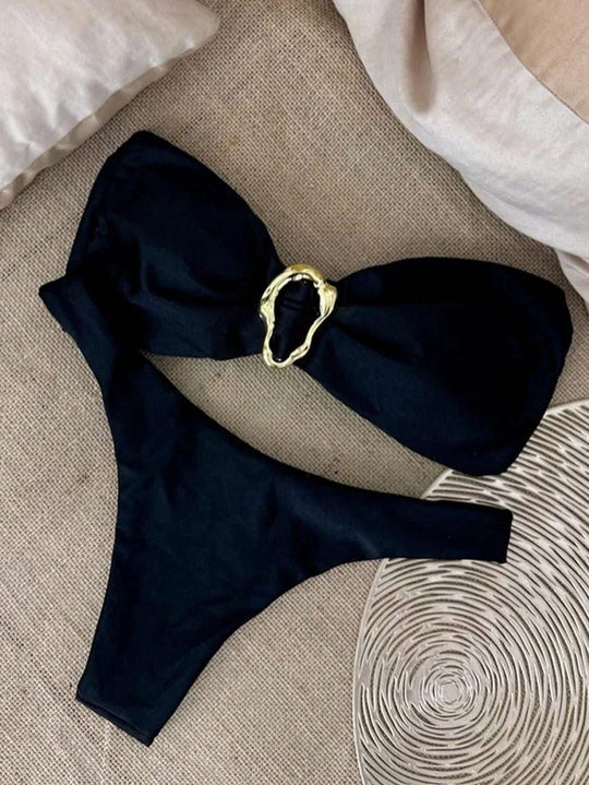 Damen Bikini mit modischem Knotendesign und elegantem Goldakzent EB