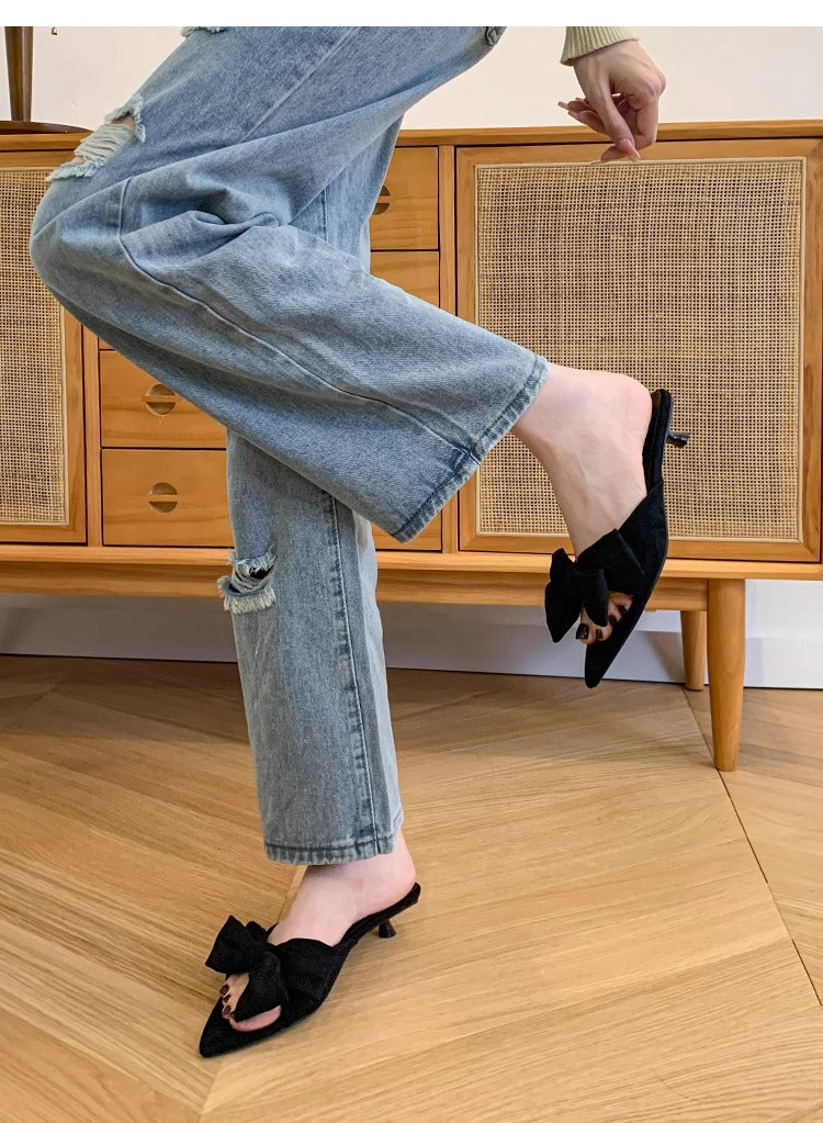 Damen elegante Mules mit aufwendiger Schleifenverzierung EB