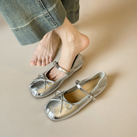 Damen Ballerinas mit modischem Schleifenakzent und elegantem Metallic-Finish EB