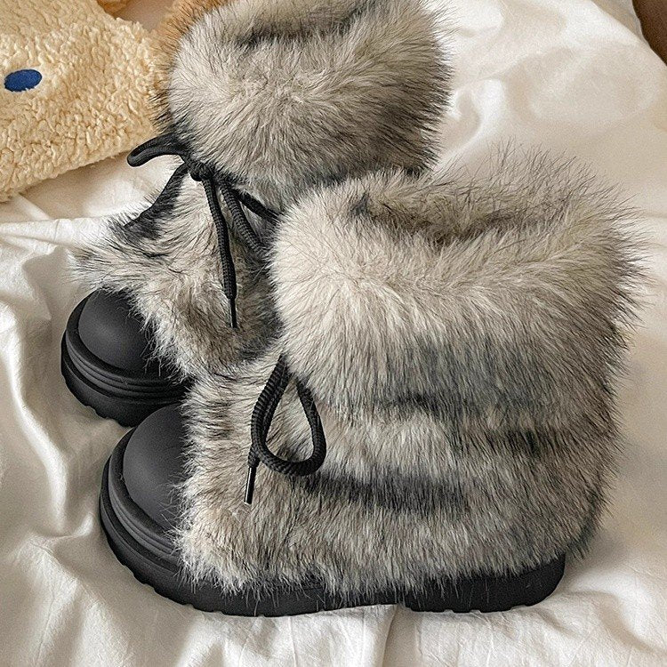 Damen flauschige Winterboots mit wärmendem Kunstfellkragen und rutschfester Sohle EB