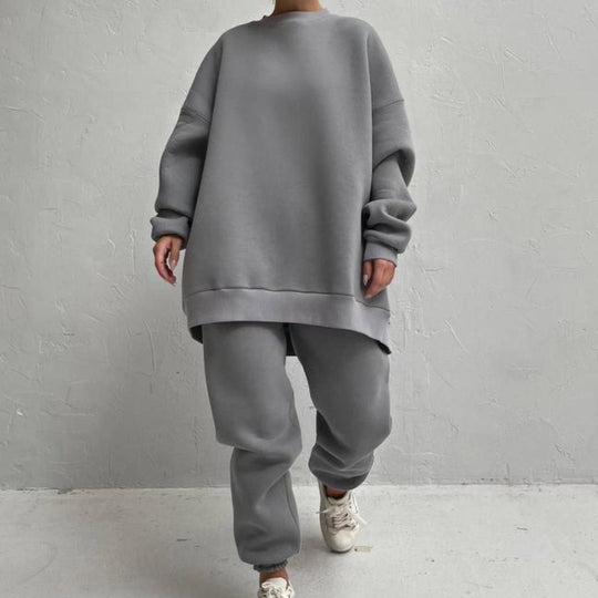 Damen Oversized Freizeit-Loungewear-Anzug mit hohem Kragen und elastischem Bund EB