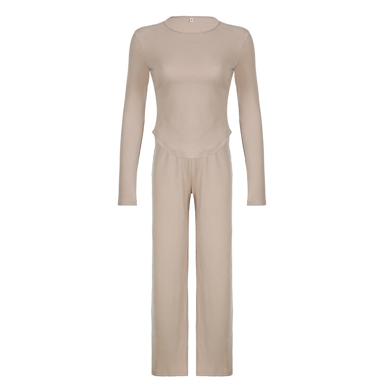 Damen nan legerer Palazzo-Loungehose mit Umschlagbund und weichem Baumwollstretch EB