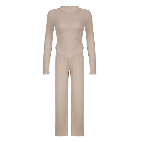 Damen nan legerer Palazzo-Loungehose mit Umschlagbund und weichem Baumwollstretch EB