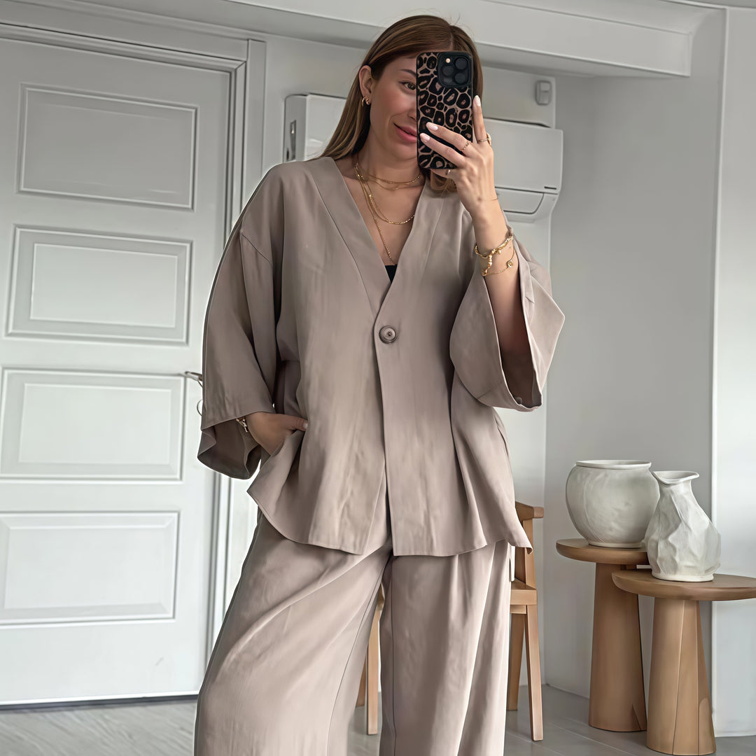 Damen Elegante Kimono-Jacke mit weiten Ärmeln und lockerer Passform EB