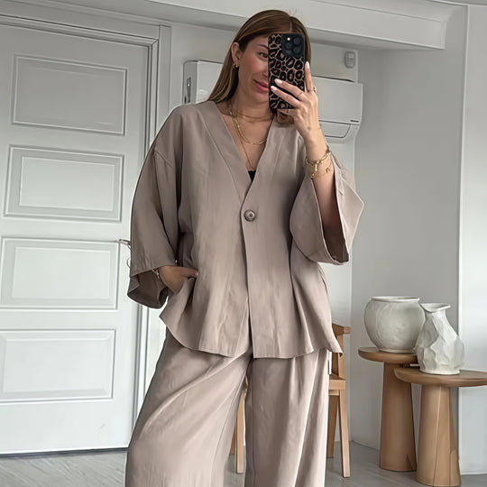 Damen Elegante Kimono-Jacke mit weiten Ärmeln und lockerer Passform EB