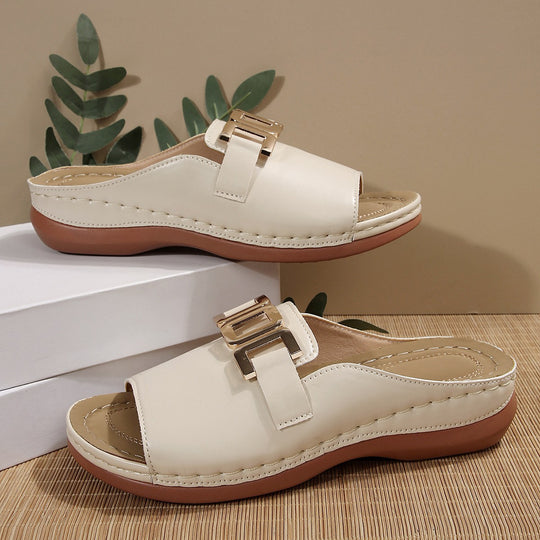 Damen modische Slide-Sandalen mit eleganter Schlaufenverzierung EB