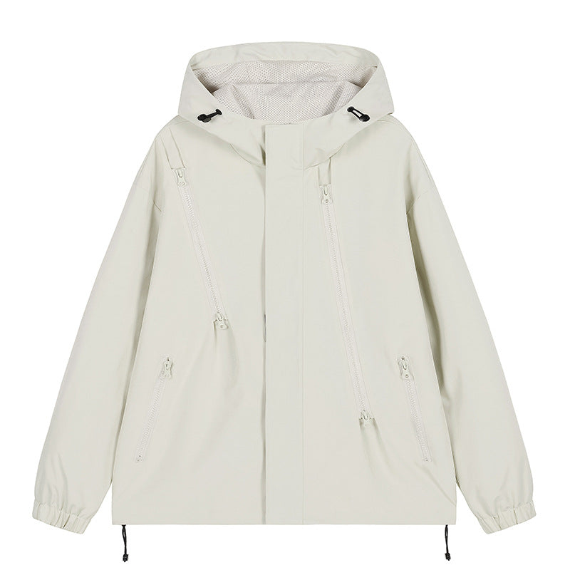Herren nan technische Kapuzenjacke mit wasserabweisendem Softshell, schrägen Reißverschlusstaschen und verstellbarem Saum EB