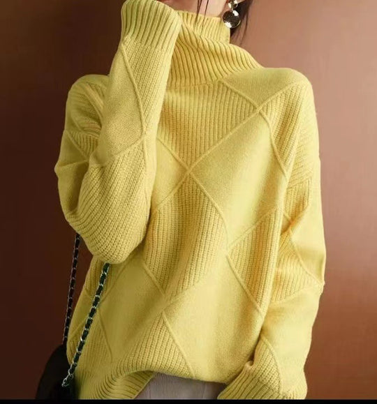 Damen Grobstrickpullover mit schickem Rollkragen und strukturiertem Muster EB