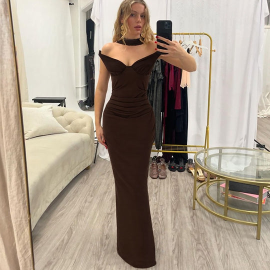 Damen Elegantes Abendkleid mit schulterfreier Drapierung EB