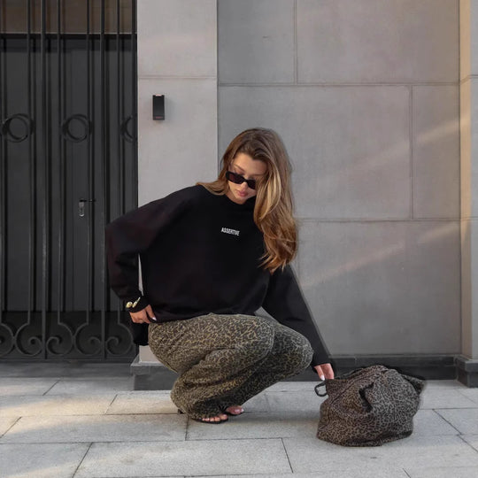 Damen oversized Baumwoll-Sweatshirt mit Statement-Print EB