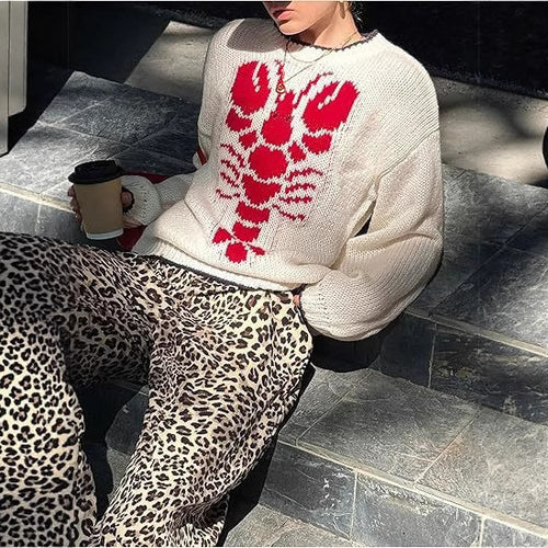Damen Strickpullover mit Krabbenmotiv und lässigem Schnitt EB