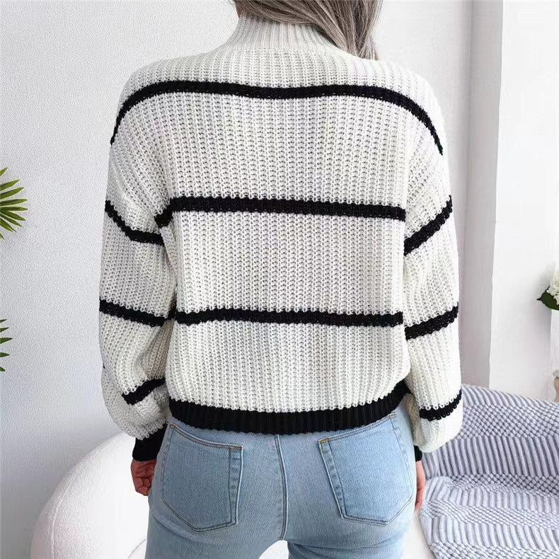 Damen Strickpullover mit überschnittenen Schultern und Stehkragen EB