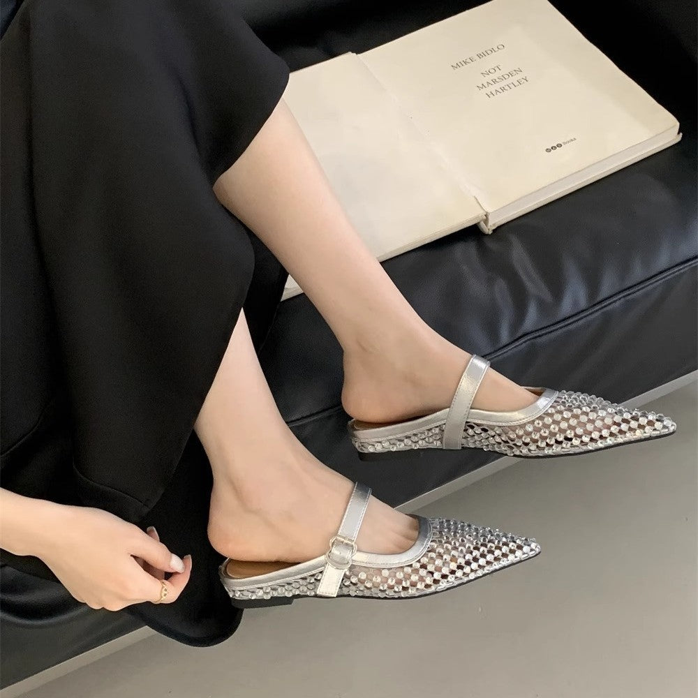 Damen elegante Slingback-Ballerinas mit funkelnden Strassverzierungen EB