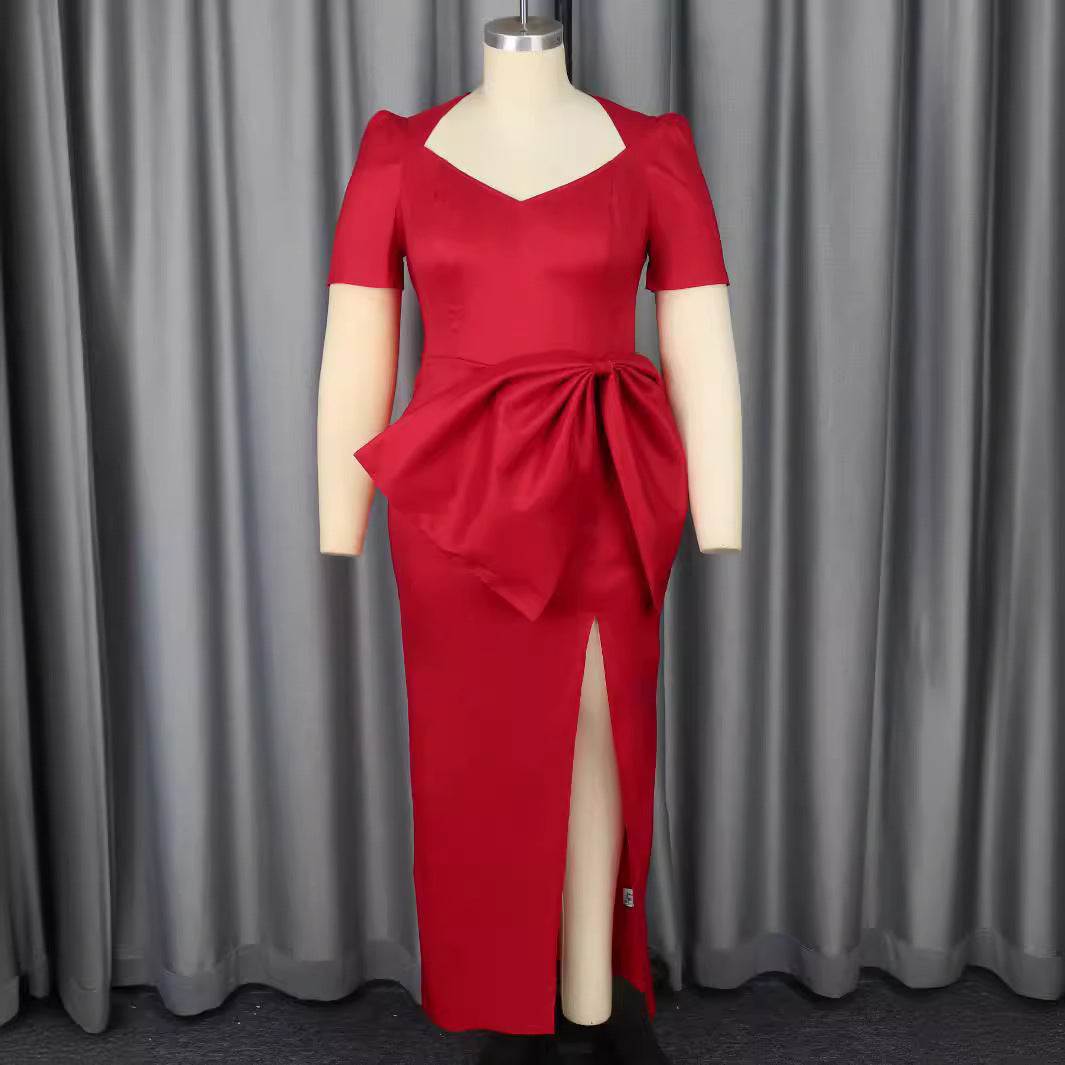 Damen Elegantes Abendkleid mit dekorativem Schleifen-Akzent und hohem Schlitz EB