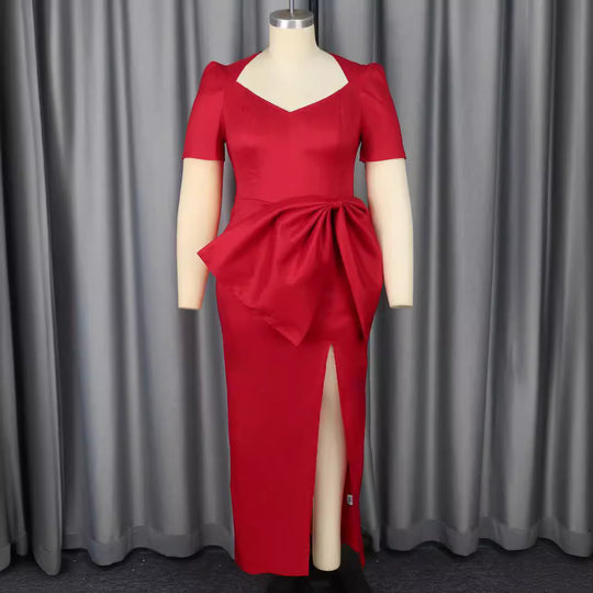 Damen Elegantes Abendkleid mit dekorativem Schleifen-Akzent und hohem Schlitz EB