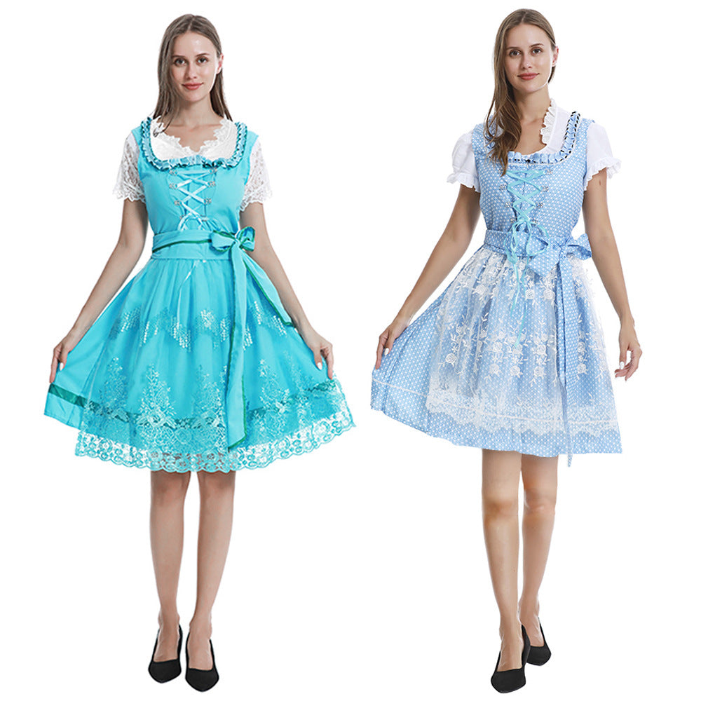 Damen nan romantisches Alpenkleid mit geschnürtem Mieder, Spitzeneinsatz und Taillenschärpe EB